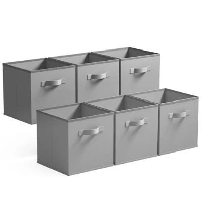 Image of GRANNY SAYS Cube Storage Boxes, Pack of 6 Fabric Cubes 27x27x27, Square Boxes for Shelves, Collapsible Cubby Bins Organising Clothes Kids Toys, Grey