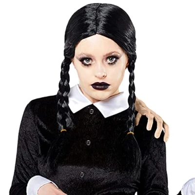Image of amscan 9918226 Official Addams Family Wednesday Wig Adult Fancy Dress