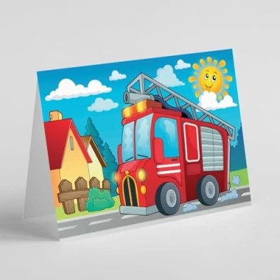 Image of Red fire engine birthday card
