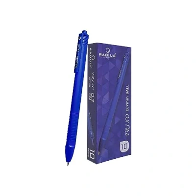 Image of TriadRT Retractable Ballpoint Pens, BLUE, Fine Point (0.7mm), Pack of 10, Comfort Trio Grip, Smooth Ball Perfect for School Office Home Use, iZOFAX