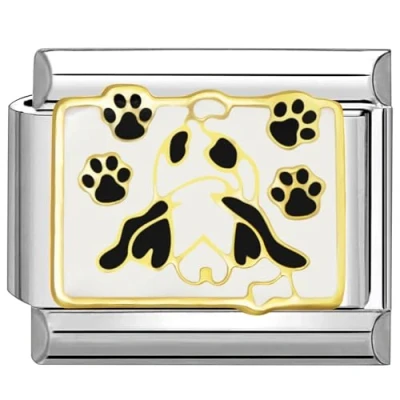 Image of Quiges 9mm Italian Style Charm Link Module Stainless Steel Dog with Bone and Paws for Bracelets