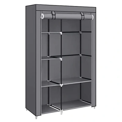 Image of SONGMICS Fabric Wardrobe, Clothes Storage Organiser, 6 Shelves, 1 Hanging Rail, Non Woven Fabric, Metal Frame, 45 x 105 168 cm, for Bedroom, Dressing Room, Grey RYG085G02