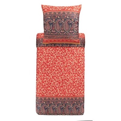 Image of Bassetti Como R1 9323947 Bed Linen Set Cotton Mako Satin in Red 2 Piece with Zip Closure 155 x 220 cm / 80