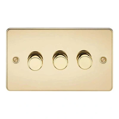 Image of KnightsBridge Flat Plate 3G 2 way 10 200W (5 150W LED) trailing edge dimmer Polished Brass