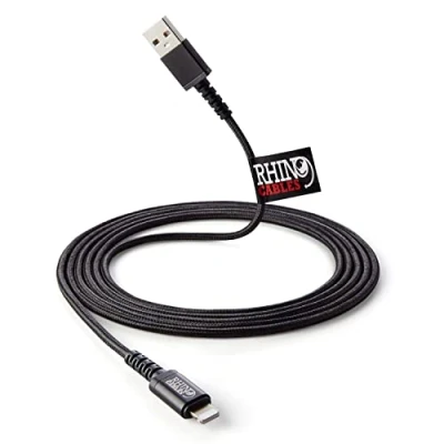 Image of rhinocables Lightning Charger Cable Lead MFi Certified Cord for Apple iPhone &amp; iPad Fast Charging Sync (Black)