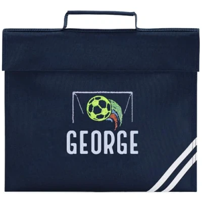 Image of TeddyT&#039;s Personalised Neon Football Net Embroidered Name School Book Bag (Navy)