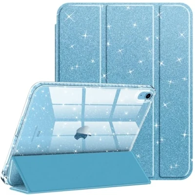 Image of FINTIE Slim Case for iPad (A16) 11th Generation 11 Inch (2025), 10th 10.9 (2022) [Built in Pencil Holder] Sparkly Cover with Shiny Back Shell, Auto Wake/Sleep, Blue