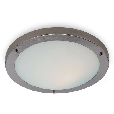 Image of Rondo 1 Light Flush Ceiling Brushed Steel, Opal Glass IP54, E27