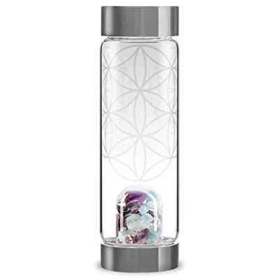 Image of VitaJuwel ViA Flower of Life Crystal Water Bottle with Amethyst, Aquamarine, Clear Quartz &amp; Ornament