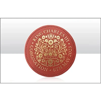 Image of Elgate King Charles III Coronation Official Logo Embossed PU Coaster Commemorative Collectable Memorabilia Souvenirs Gift (Red)
