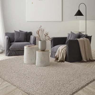 Image of the carpet Foxy Washable Shaggy, High Pile, Long Living Room, Bedroom, Non Slip, 30 mm Pile Hight, Sand, 160 x 230 cm