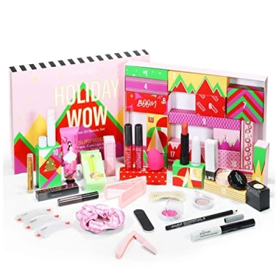 Image of Christmas Advent Calendar 2022, Makeup Beauty 2022 Women Make Up Set Teenagers Girls Adult Products Present, Lipstick Eye Shadow Concealers Cosmetics Gift Box