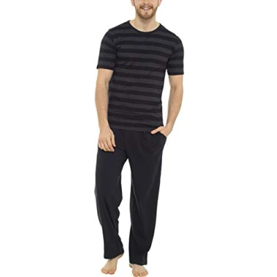 Image of Tom Franks Mens Stripe Cotton Jersey Long Pyjamas Grey &amp; Black Large