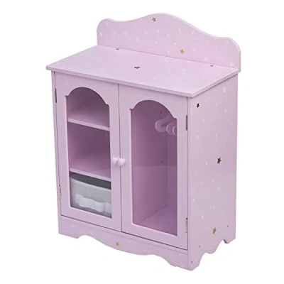 Image of Olivia&#039;s Little World Purple Star 18 Inch Doll Closet Wardrobe Wooden Furniture With 3 Hangers TD 0210AP