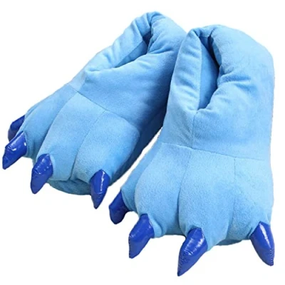 Image of IXITON Adults Animal Paw Shoes,Unisex Plush Claw Slippers,Dinosaur Shoes,Winter Warm Home fuzzy Monster Slippers Halloween Costume,L,Blue
