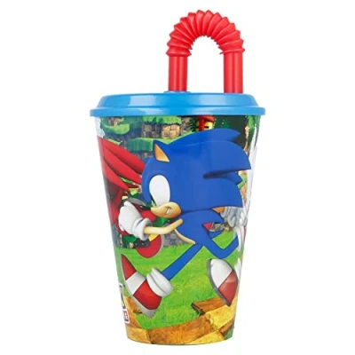 Image of Sonic Reusable Children&#039;s Tumbler with Lid and Straw 430 ml