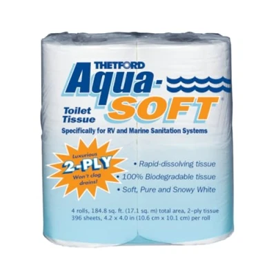 Image of Thetford Aqua Soft Toilet Tissue Paper for RV and Marine 2 ply 03300 (Pack of 4 Rolls), White