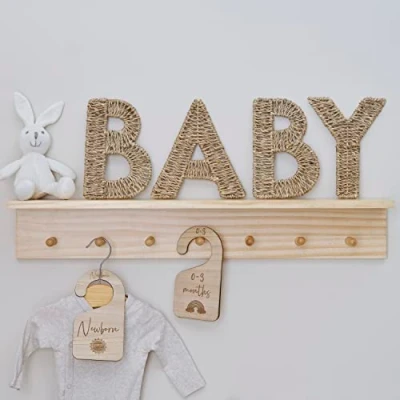 Image of Ginger Ray Shower Wicker Baby Sign Nursery Decoration, Brown