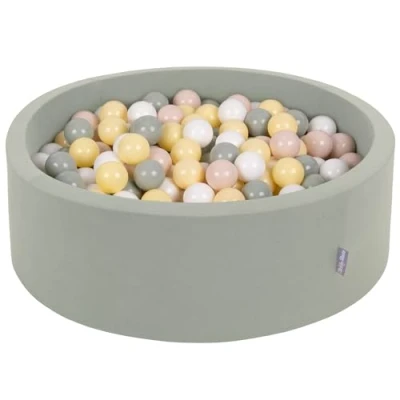 Image of KiddyMoon Soft Ball Pit Round 90X30cm/200 Balls ∅ 7Cm/2.75In For Kids, Foam Pool Baby Playballs, Sage: Pastel Beige/Green Grey/Pastel Yellow/White