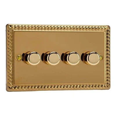 Image of Varilight Georgian Brass, LED Dimmer Switch V Pro Series, 4 Gang (Double), 1 or 2 Way, 250 Watt (Trailing Edge)