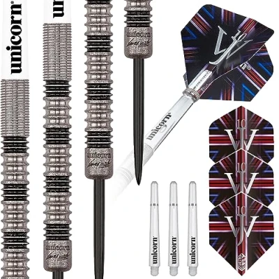 Image of Unicorn Unisex 90% Dart Set, James Wade, Premier, 90/70% Tungsten, Steel Tip &amp; Soft Tip, 18g To 24g, Silver/Yellow, 24 G EU