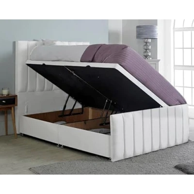 Image of ComfoRest, 3FT Single Ottoman Bed Side Lift, NO MATTRESS (Ottoman with Storage + 54 Inch Headboard), White Plush