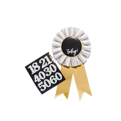 Image of Amscan 9913754 Sparkling Celebration Gold &amp; Silver Add an Age Rosette Badge includes Number Letter Stickers for 1st to 100th