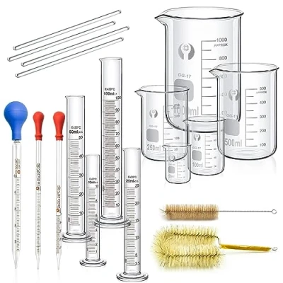 Image of JESSTOLO Beaker Glass Cylinder Pipettes Set, 5pcs Thick Graduated Beaker, 4pcs Measuring with 3pcs Drip Pipettes, Stirring Rod and 2pcs Washing Brush