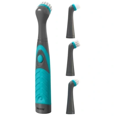 Image of Beldray LA082718EU7 Battery Powered Scrubber Brush, Deep Clean Handheld Tool With 4 Interchangeable &amp; Oscillating Heads, Designed For Precision Cleaning, Grout,Tiles, Shoes, Grey/Turquoise, 4x26x3