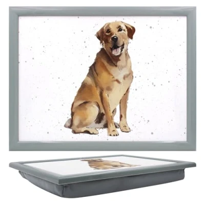 Image of Tamersgifts Cushioned Laptrays Lap Tray TV Dinner Bean Bag Padded Cushion Gift (Golden Labrador Laptray)