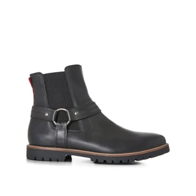Image of Joe Browns Men&#039;s Strap Detail Oiled Leather Biker Boots Ankle, Black, 7 UK