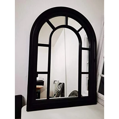 Image of Homely 70x50cm Window Shape Designer Wall Mirror Beautiful Decoration Art Piece Gift (BLACK)