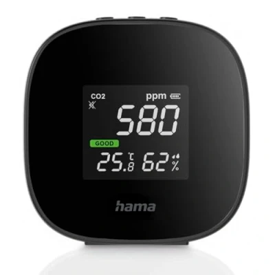 Image of Hama Air Quality Meter (CO2 Traffic Light, Carbon Dioxide Detector for Measuring Room Air, Monitor with Display Temperature and Humidity), Black