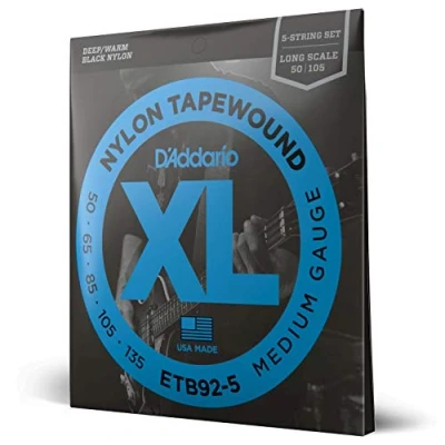 Image of D&#039;Addario ETB92 5 String Medium 50 135 Tapewound Long Scale Bass Guitar Strings