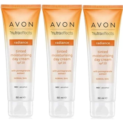 Image of Pack of 3 Avon Nutraeffects Radiance Tinted Facial Day Moisturising Cream SPF20 for normal skin, 50ml tubes