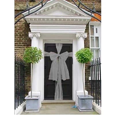 Image of The Chair Cover Company Christmas Decoration Front Door Bow Wedding Traditional 9m To Make Doors Festive (Silver)