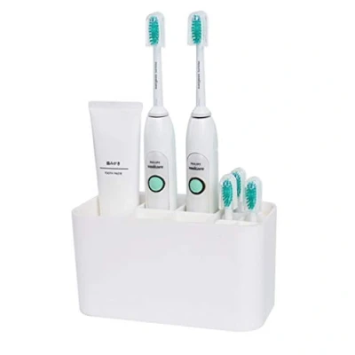 Image of Fantes Toothbrush Holder for Electric Toothbrushes, Wall Mounted Detachable Toothpaste Caddy Bathroom Storage Organizer (White)