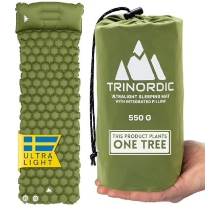 Image of TRINORDIC Ultralight Inflatable Camping Mat With Integrated Pillow Lightweight (0.55kg) and Compact Outdoor Sleeping for Hiking Bikepacking
