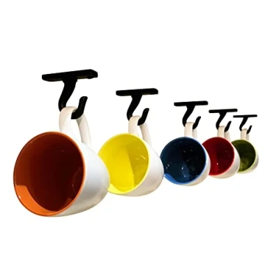 Image of CHUNKY Carpentry Under Cabinet Iron Hook Cup Mug Hooks with Fixings x6 Raw Black Metal Kitchen Utensil Storage Solutions Pots and Pans Coffee Tea Cups