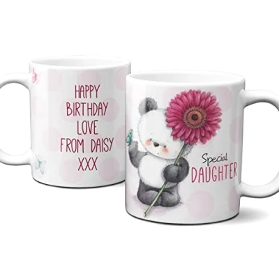 Image of Thoughtful Gifts Cute Teddy Bear Daughter Mug, Personalised Mug for Daughter, Cup Gift Present Birthday Add Your own Message.