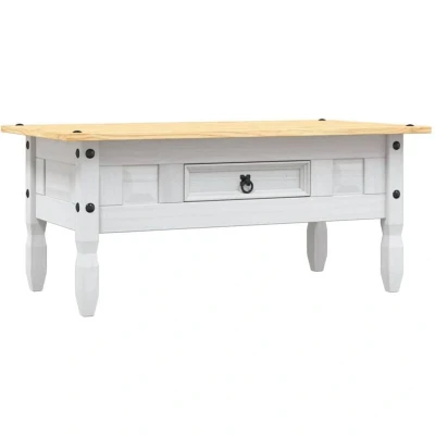 Image of vidaXL Coffee Table Solid Pinewood, White/Brown, Mexican &#039;Corona&#039; Style, with Drawer for Living Room/Lounge
