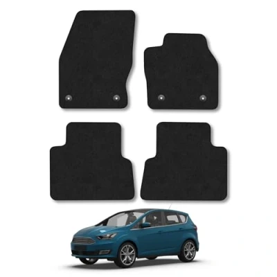 Image of Car Mats Compatible with Ford C Max (2015 2021) Tailored Fit Black Carpet Floor Set Accessory Custom 4 Pieces Anti Slip Backing &amp; Binding Trim Edge