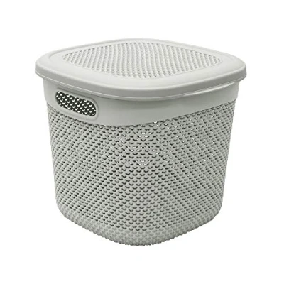 Image of JVL Droplette Design Plastic Storage Basket, 15L, 28 x 32 31 cm Approx, Grey, One Size