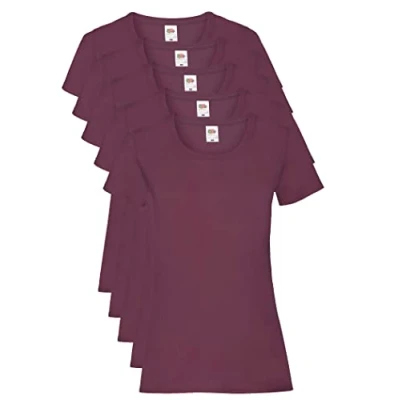 Image of Fruit of the Loom Women Valueweight 5 T Shirt, Red (Burgundy 41), 18 (Manufacturer Size:2XL/18) pack