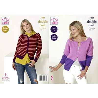 Image of King Cole 5261 Knitting Pattern Womens Easy Knit Raglan Cardigans in Big Value DK