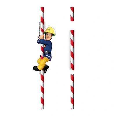 Image of Amscan 9912970 Fireman Sam Kids Birthday Party Paper Straws with Card Decorations 8 Pack