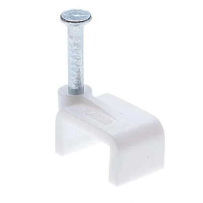 Image of Flat White Cable Nail Clips 10mm Plastic Electrical Wire for Cat 5 5e / 6 6a 7 Cat.5 Cat.5e Cat.6 Cat.6a Cat.7 6P4C 8P8C RJ11 RJ45 Patch Network Ethernet Internet Leads (Pack of 100)