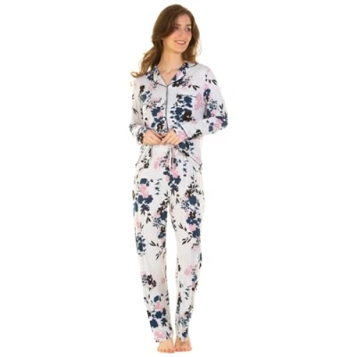 Image of Undercover Ladies &#039;Bamboo Lace&#039; Button Pyjamas 57408 Grey Floral Medium