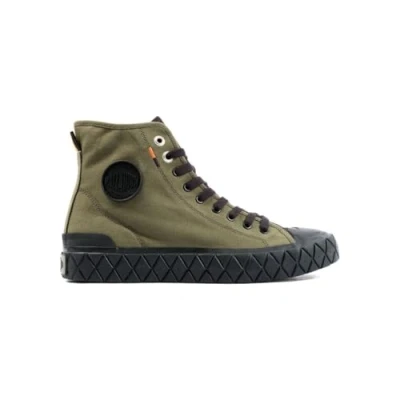 Image of Palladium Palla ACE MID Unisex Hightop trainers, Size: 3.5, Olive night/black Textile
