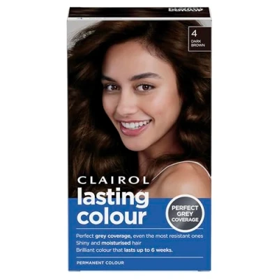 Image of Clairol Lasting Colour Permanent Hair Dye Perfect Grey Coverage Shiny and Moisturised 135 ml 4 Dark Brown